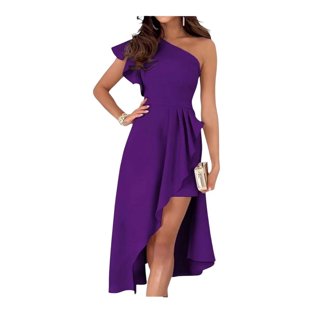 Dokotoo One Shoulder Purple Cascading Dress Regencycore Romantic Womens Medium